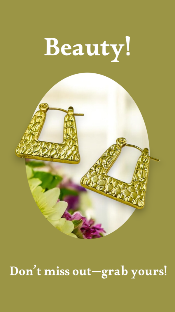 Anti-Tarnish Embossed Gold Stainless Steel Square Hoop Earrings