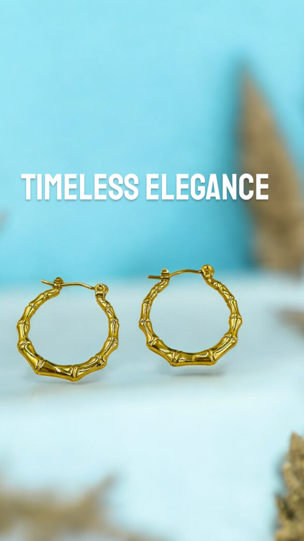 Bamboo Textured Gold Hoop Earrings – Lightweight Stainless Steel