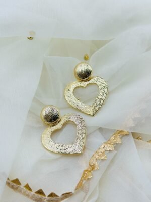 Textured Gold Heart Drop Earrings – Statement Design