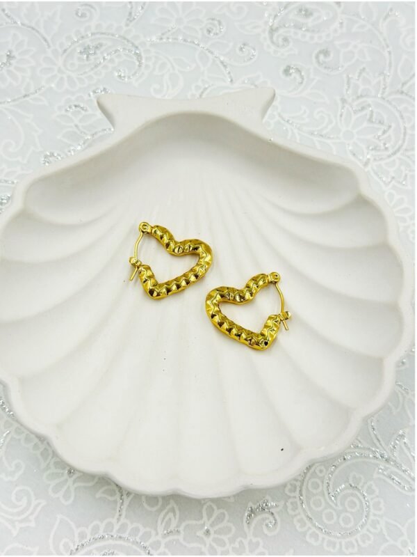 Textured Gold Heart Hoop Earrings – Stainless Steel