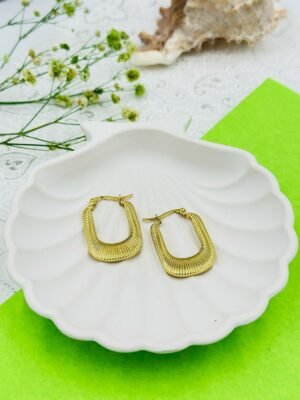 Geometric Rectangular Gold Hoop Earrings – Stainless Steel, Anti-Tarnish