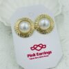 Hammered Gold Round Pearl Stud Earrings – Stainless Steel