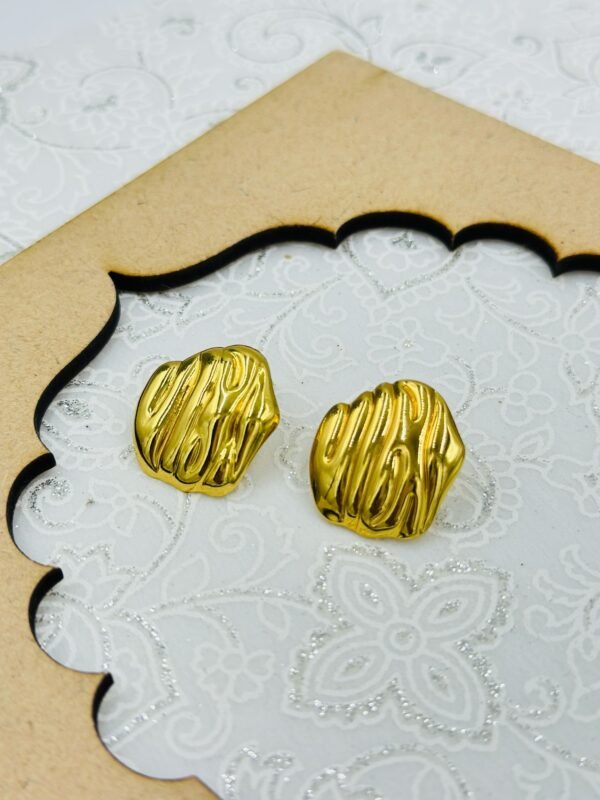 Molten Gold Textured Stud Earrings – Stainless Steel, Anti-Tarnish