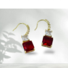 Ruby Luxe Dangle Hook Earrings – Red & Clear Crystal Duo with 18KGolden-Tone Arch