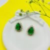 Emerald Elegance Green Teardrop Stud Earrings with Crystals – Sparkl Statement Style