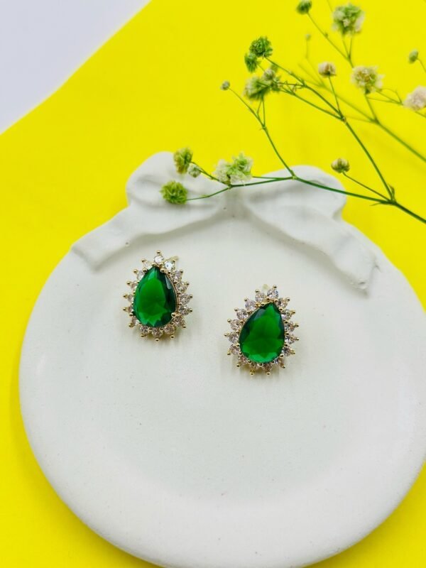 Emerald Elegance Green Teardrop Stud Earrings with Crystals – Sparkl Statement Style