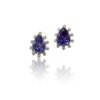 Violet Radiance Pear Stud Earrings – Purple Crystal with Diamond Halo 18K Golden-Tone (Statement)