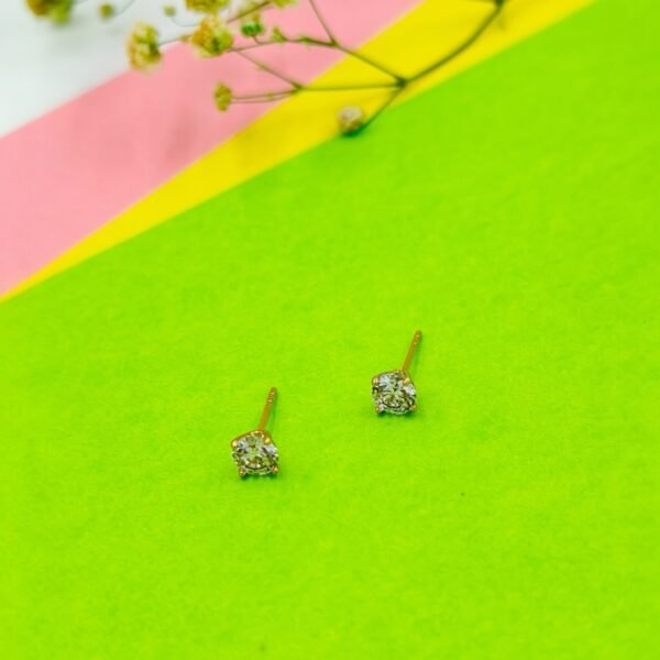 Elegant Tiny White Diamond Crystal Studs | 5mm Round Gold Earrings for Daily Use