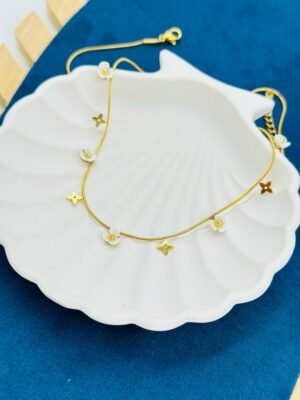 Gold Floral Charm Snake Chain Necklace – Stainless Steel