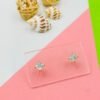 White Princess Cut Stud Earrings | Gold Polish | 6mm Square | Anti-Tarnish Stainless Steel
