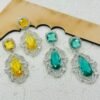 Peacock Green & Sunshine Yellow Statement Drop Earrings – Bold & Elegant Design