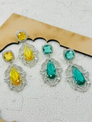 Peacock Green & Sunshine Yellow Statement Drop Earrings – Bold & Elegant Design
