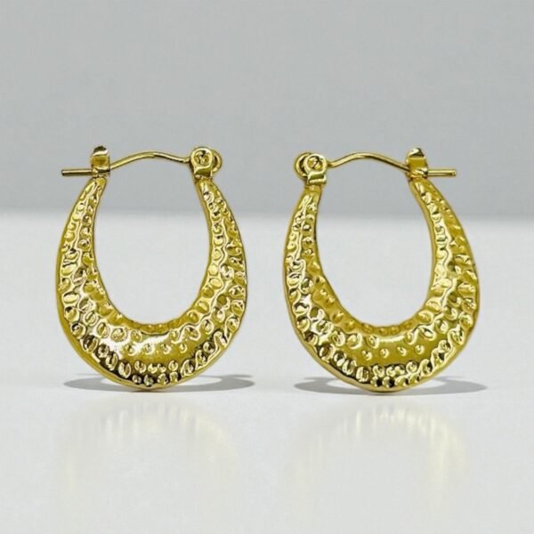 Textured Gold Finish U-Shape Hoop Earrings