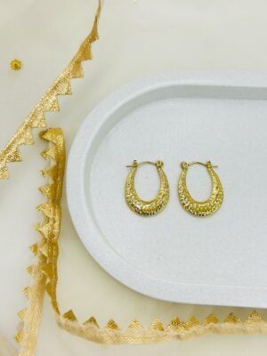 Textured Gold Finish U-Shape Hoop Earrings