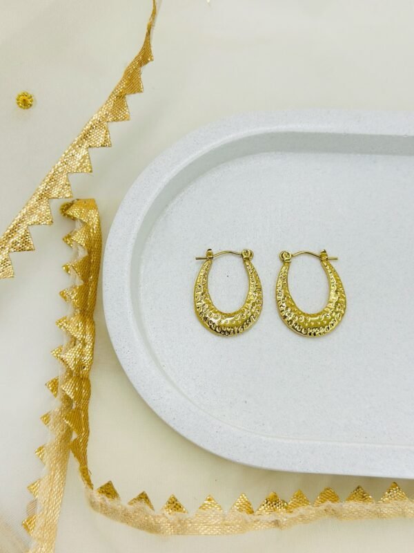 Textured Gold Finish U-Shape Hoop Earrings