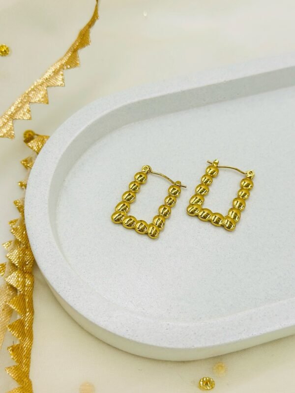 Beaded Square Golden Hoop Earrings