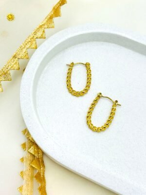 Oval Twisted Rope Golden Hoop Earrings