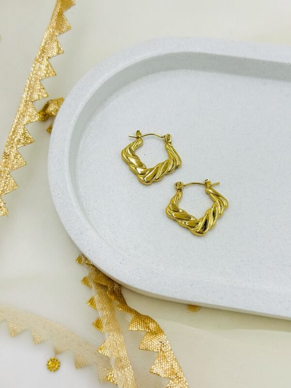 Sculpted Twisted Triangular Golden Hoop Earrings