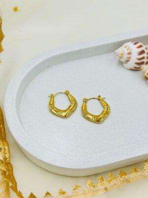 Textured Geometric Golden Hoop Earrings