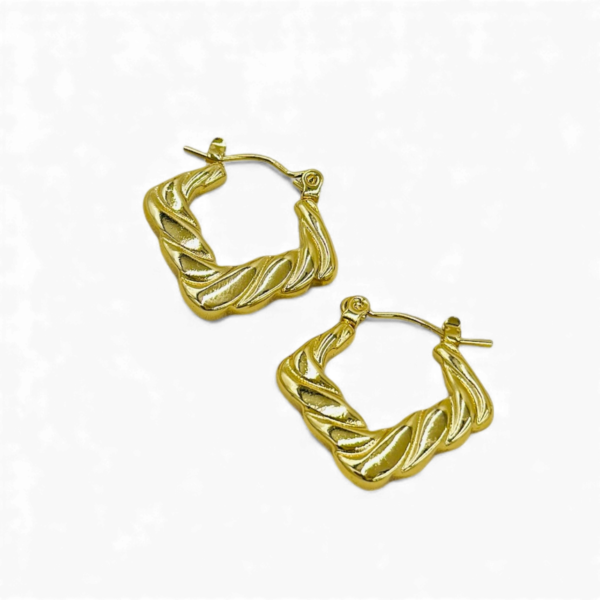 Sculpted Twisted Triangular Golden Hoop Earrings